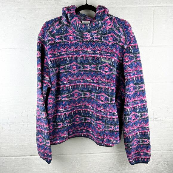 Columbia West Bend Hooded Sherpa Sweater Geometric Print Purple/Blue Size XXL - Picture 3 of 8